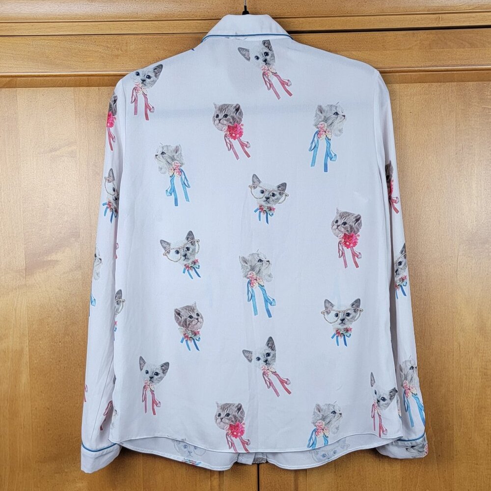 ASOS Vintage Retro Long Sleeve Button Down Kitten Blouse - 6 - Picture 2 of 9